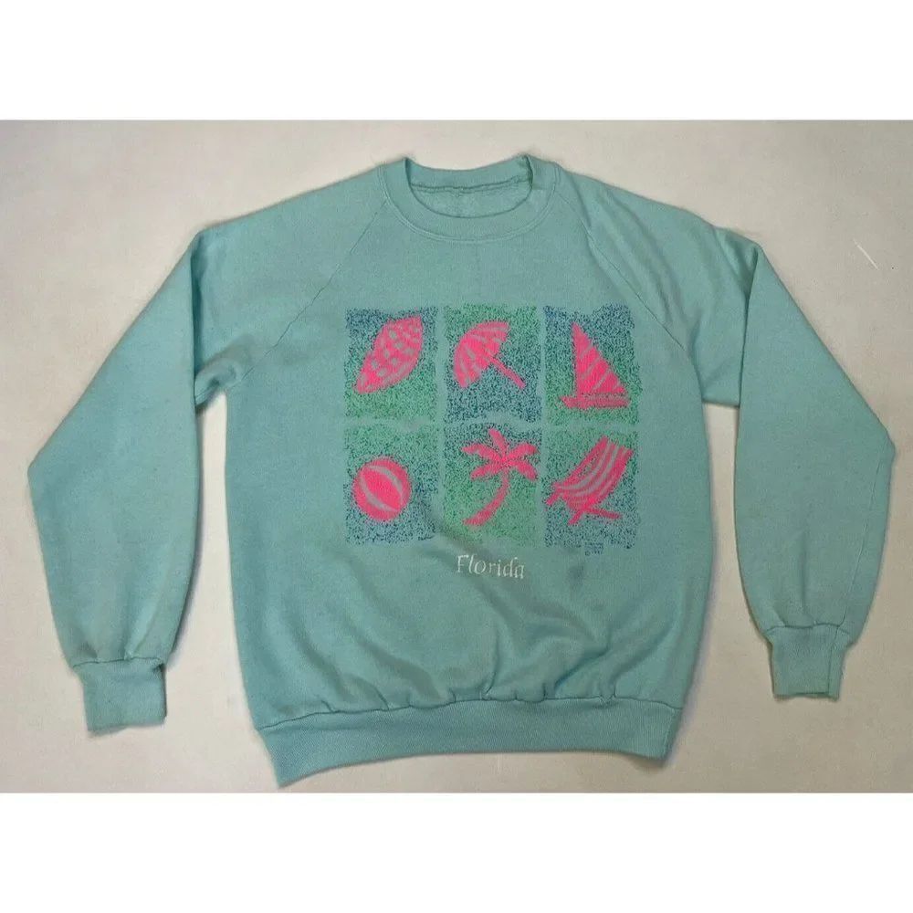 VINTAGE Florida Souvenir 1990 Graphic Crewneck Sweatshirt Women Small Blue 90s
